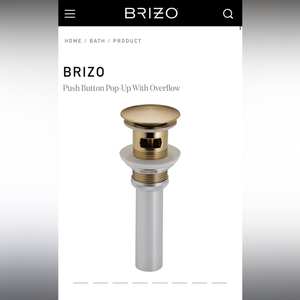 BRIZO Push Button Pop-Up With Overflow in Luxe Gold finish